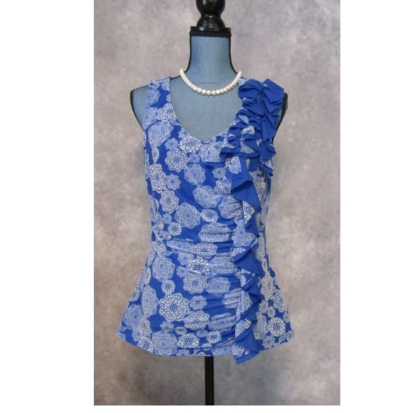 Elle Tops - ELLE Blue Floral Ruffled Top Size M